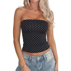 QINSEN Women’s Tube Top Double Lined Strapless Bandeau Top Summer Slim Fit Going Out Tank Tops(White Polka Dots)