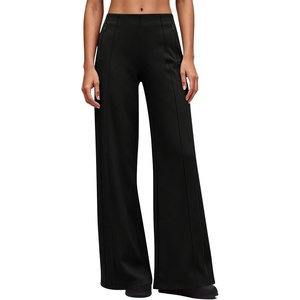 QINSEN Women’s Wide Leg Yoga Pants High Waisted Zipper Pockets Stretchy Palazzo Pants with Drawstring Hem(Black)