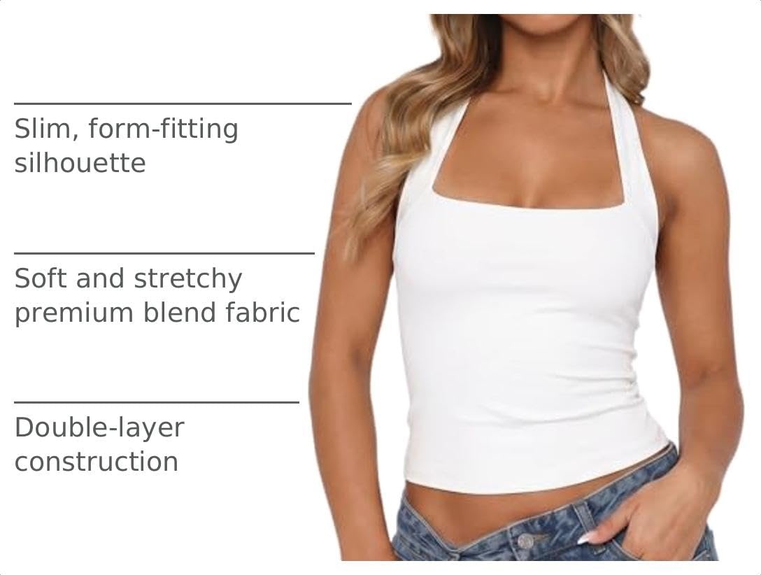 image:imageQINSEN Womens Halter Tank Top Button Closure Cropped Going Out Cami TopsWhite