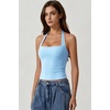 QINSEN Women’s Halter Tank Top Button Closure Cropped Going Out Cami Tops(Airy Blue)