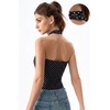 QINSEN Women’s Halter Tank Top Button Closure Cropped Going Out Cami Tops(Black With White Dots)