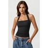 QINSEN Women’s Halter Tank Top Button Closure Cropped Going Out Cami Tops(Black With White Dots)