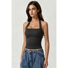 QINSEN Women’s Halter Tank Top Button Closure Cropped Going Out Cami Tops(Black With White Dots)
