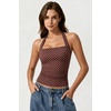 QINSEN Women’s Halter Tank Top Button Closure Cropped Going Out Cami Tops(Brown With White Dots)