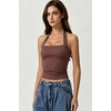 QINSEN Women’s Halter Tank Top Button Closure Cropped Going Out Cami Tops(Brown With White Dots)