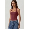QINSEN Women’s Halter Tank Top Button Closure Cropped Going Out Cami Tops(Burgundy)
