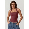 QINSEN Women’s Halter Tank Top Button Closure Cropped Going Out Cami Tops(Burgundy)