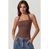 QINSEN Women’s Halter Tank Top Button Closure Cropped Going Out Cami Tops(Chestnut)