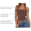 QINSEN Women’s Halter Tank Top Button Closure Cropped Going Out Cami Tops(Chestnut)