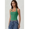 QINSEN Women’s Halter Tank Top Button Closure Cropped Going Out Cami Tops(Clover Green)