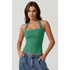 QINSEN Women’s Halter Tank Top Button Closure Cropped Going Out Cami Tops(Clover Green)