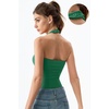 QINSEN Women’s Halter Tank Top Button Closure Cropped Going Out Cami Tops(Clover Green)