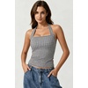 QINSEN Women’s Halter Tank Top Button Closure Cropped Going Out Cami Tops(Gingham)