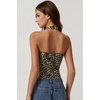 QINSEN Women’s Halter Tank Top Button Closure Cropped Going Out Cami Tops(Leopard Print)