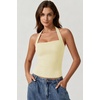 QINSEN Women’s Halter Tank Top Button Closure Cropped Going Out Cami Tops(Light Yellow)