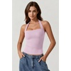 QINSEN Women’s Halter Tank Top Button Closure Cropped Going Out Cami Tops(Mauve Pink)