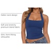 QINSEN Women’s Halter Tank Top Button Closure Cropped Going Out Cami Tops(Navy)