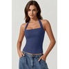QINSEN Women’s Halter Tank Top Button Closure Cropped Going Out Cami Tops(Navy)