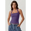 QINSEN Women’s Halter Tank Top Button Closure Cropped Going Out Cami Tops(Plum)