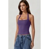 QINSEN Women’s Halter Tank Top Button Closure Cropped Going Out Cami Tops(Plum)