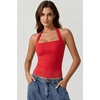 QINSEN Women’s Halter Tank Top Button Closure Cropped Going Out Cami Tops(Red)