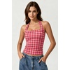 QINSEN Women’s Halter Tank Top Button Closure Cropped Going Out Cami Tops(Red Plaid)