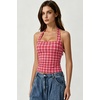 QINSEN Women’s Halter Tank Top Button Closure Cropped Going Out Cami Tops(Red Plaid)