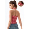 QINSEN Women’s Halter Tank Top Button Closure Cropped Going Out Cami Tops(Red Plaid)