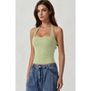 QINSEN Women’s Halter Tank Top Button Closure Cropped Going Out Cami Tops(Sage Green)