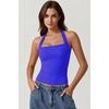 QINSEN Women’s Halter Tank Top Button Closure Cropped Going Out Cami Tops(Sapphire)