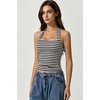 QINSEN Women’s Halter Tank Top Button Closure Cropped Going Out Cami Tops(White Black Stripes)