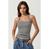 QINSEN Women’s Halter Tank Top Button Closure Cropped Going Out Cami Tops(White Black Stripes)