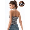 QINSEN Women’s Halter Tank Top Button Closure Cropped Going Out Cami Tops(White Black Stripes)