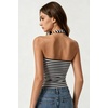 QINSEN Women’s Halter Tank Top Button Closure Cropped Going Out Cami Tops(White Black Stripes)