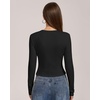 QINSEN Women’s Long Sleeve Crewneck T Shirts Ribbed Button Crop Top Going Out Tops(Black)