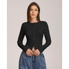 QINSEN Women’s Long Sleeve Crewneck T Shirts Ribbed Button Crop Top Going Out Tops(Black)