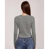 QINSEN Women’s Long Sleeve Crewneck T Shirts Ribbed Button Crop Top Going Out Tops(Black Stripen)