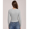 QINSEN Women’s Long Sleeve Crewneck T Shirts Ribbed Button Crop Top Going Out Tops(Grey)