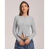 QINSEN Women’s Long Sleeve Crewneck T Shirts Ribbed Button Crop Top Going Out Tops(Grey)