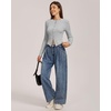 QINSEN Women’s Long Sleeve Crewneck T Shirts Ribbed Button Crop Top Going Out Tops(Grey)