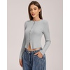 QINSEN Women’s Long Sleeve Crewneck T Shirts Ribbed Button Crop Top Going Out Tops(Grey)