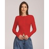 QINSEN Women’s Long Sleeve Crewneck T Shirts Ribbed Button Crop Top Going Out Tops(Red)