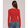 QINSEN Women’s Long Sleeve Crewneck T Shirts Ribbed Button Crop Top Going Out Tops(Red)