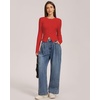 QINSEN Women’s Long Sleeve Crewneck T Shirts Ribbed Button Crop Top Going Out Tops(Red)