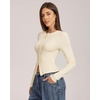 QINSEN Women’s Long Sleeve Crewneck T Shirts Ribbed Button Crop Top Going Out Tops(Splashed White)