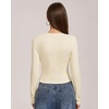 QINSEN Women’s Long Sleeve Crewneck T Shirts Ribbed Button Crop Top Going Out Tops(Splashed White)