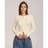 QINSEN Women’s Long Sleeve Crewneck T Shirts Ribbed Button Crop Top Going Out Tops(Splashed White)