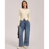 QINSEN Women’s Long Sleeve Crewneck T Shirts Ribbed Button Crop Top Going Out Tops(Splashed White)
