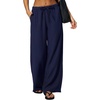 QINSEN Womens Wide Leg Palazzo Pants Wrinkle Resistant Flowy Drape Trousers(Admiral)