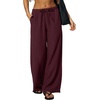 QINSEN Womens Wide Leg Palazzo Pants Wrinkle Resistant Flowy Drape Trousers(Cabernet)